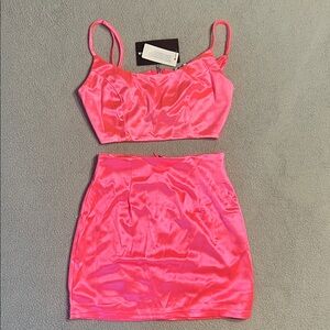 Fashion Nova Neon Pink 2 Piece Skirt Set XS NWT Glow in the Dark